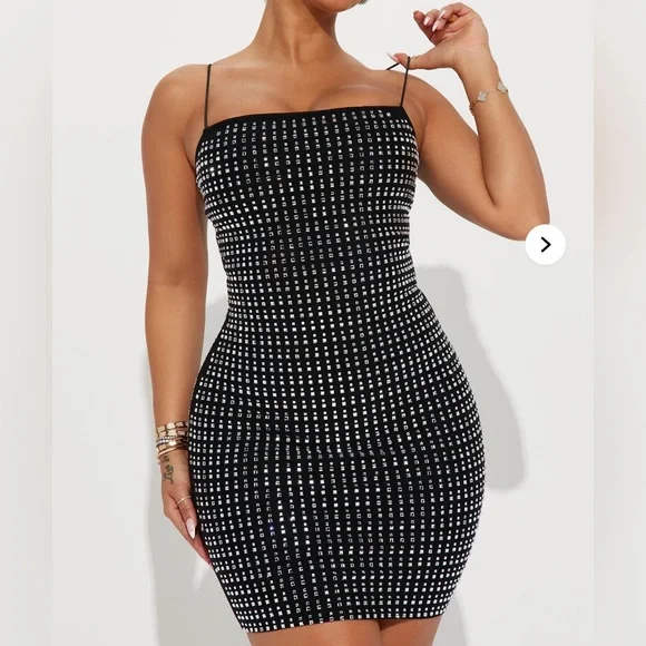 Fashion Nova Black and Silver Embellished Bodycon Dress |1X | nwt - Picture 1 of 7